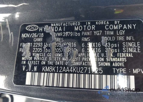 2019 Hyundai Kona Se from USA, damaged, VIN KM8K12AA4KU271725